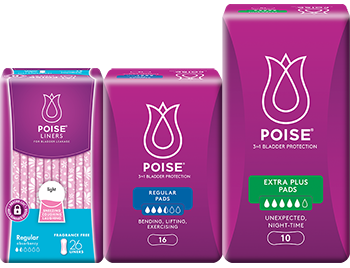 Poise Liners and Pads packshots for light bladder leakage protection Poise Liners and Pads packshots for light bladder leakage protection